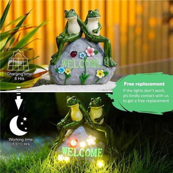 Nacome Solar Garden Outdoor Statues Frog with Succulent and 7 LED Light - Picture 5 of 7